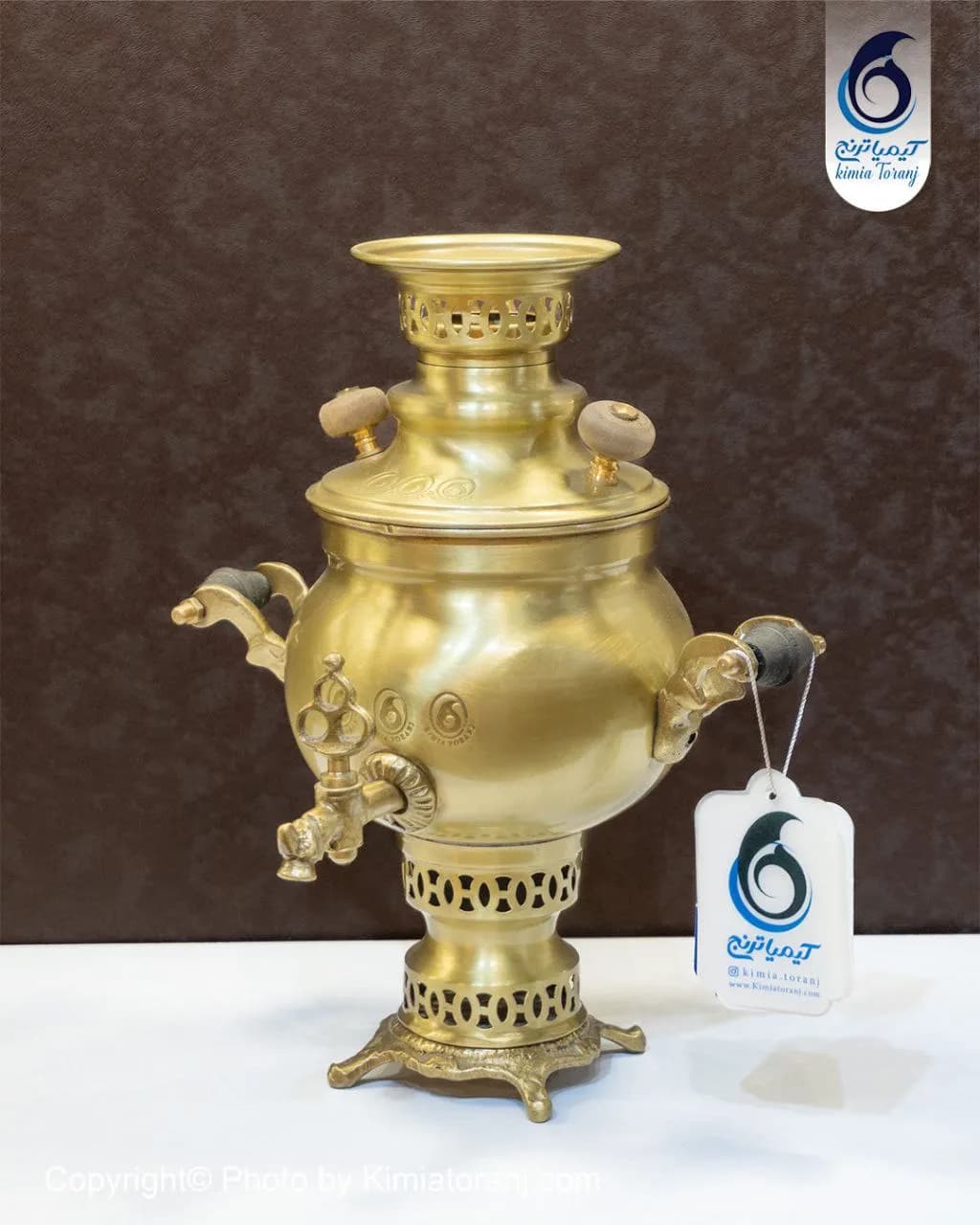 سماور زغالی 1 لیتری توپی ساده برنجی ضخیم