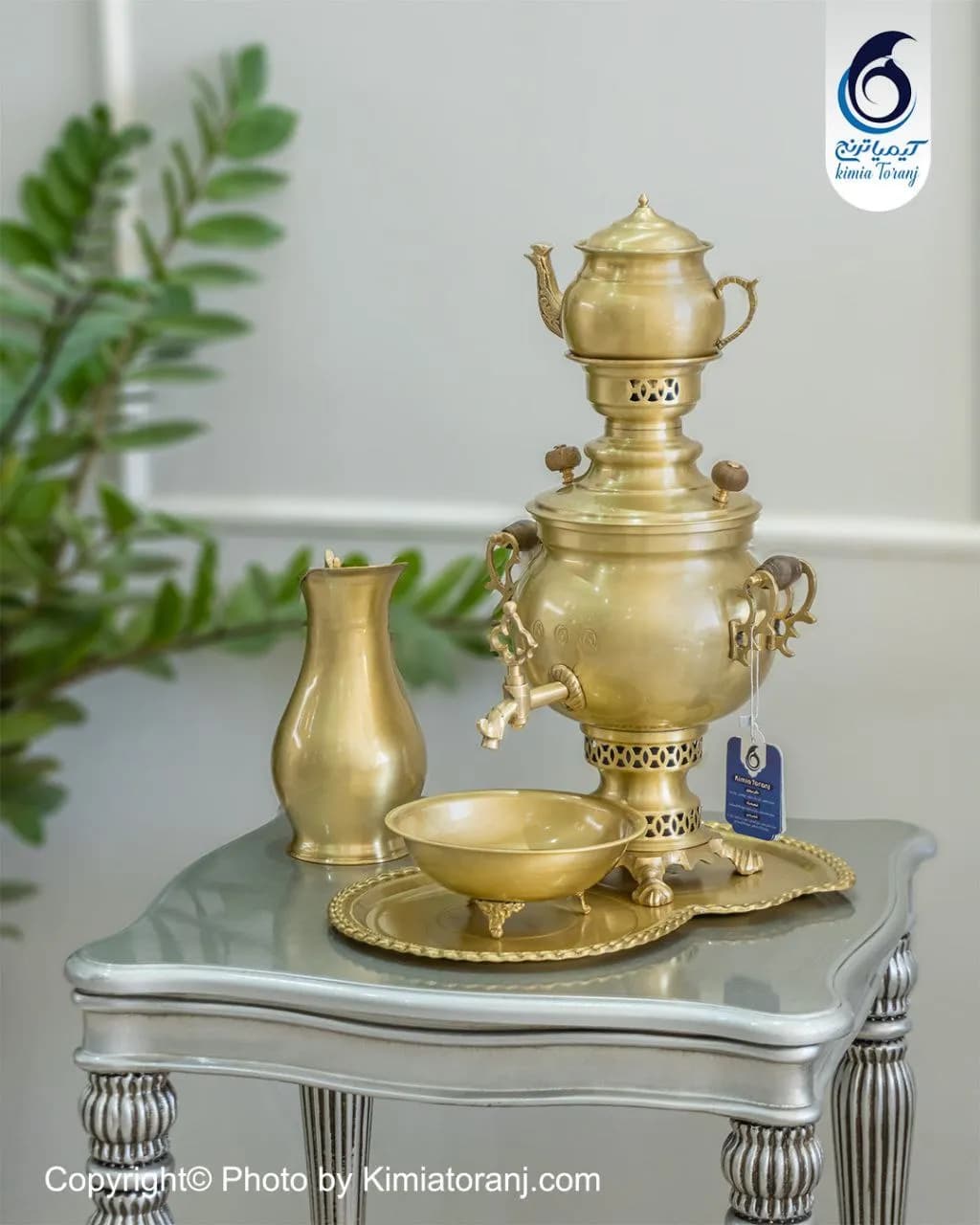 سماور زغالی ۳ لیتری توپی ساده برنجی
