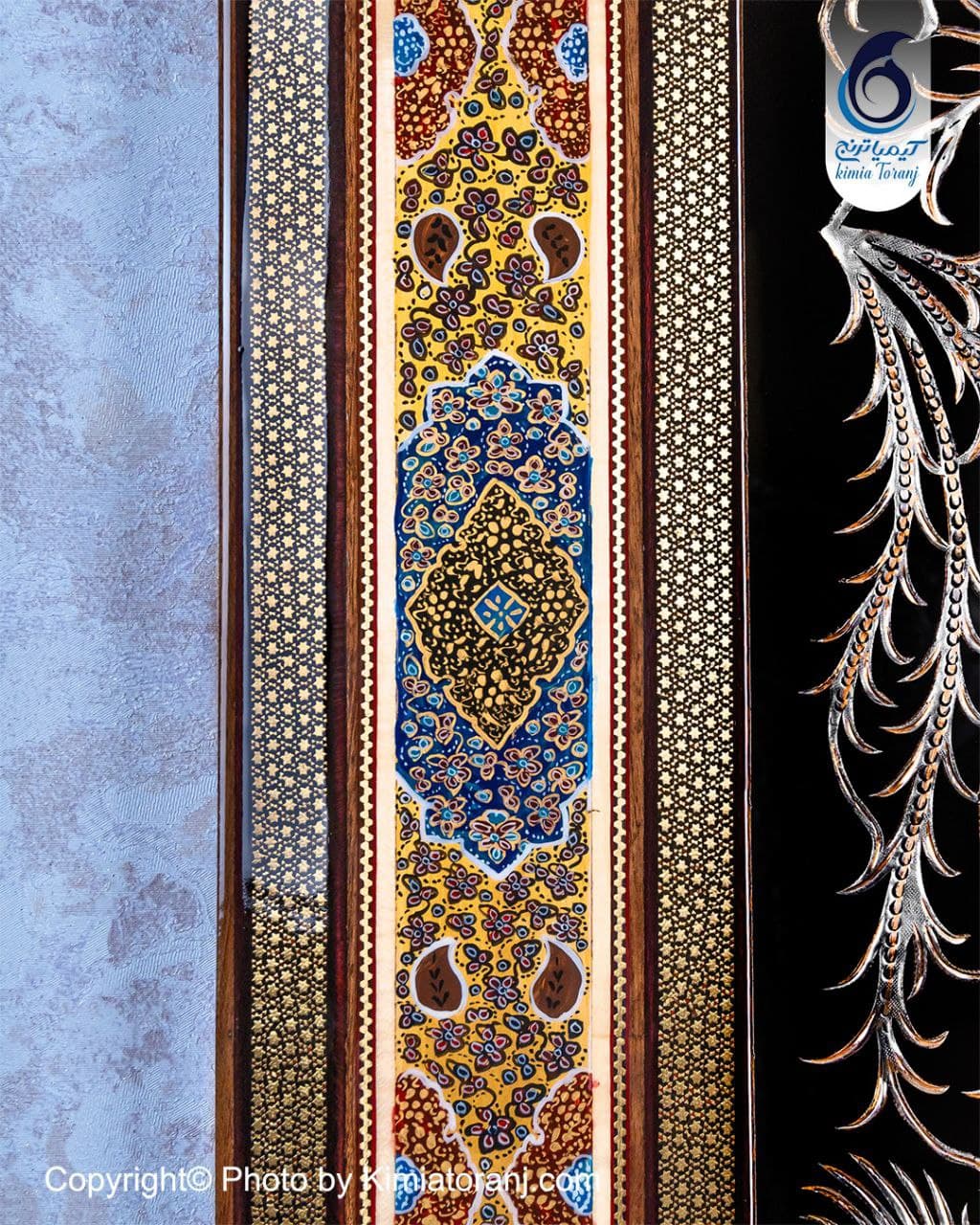 تابلو خاتم و تذهیب با پلاک قلمزنی گل ومرغ - 4