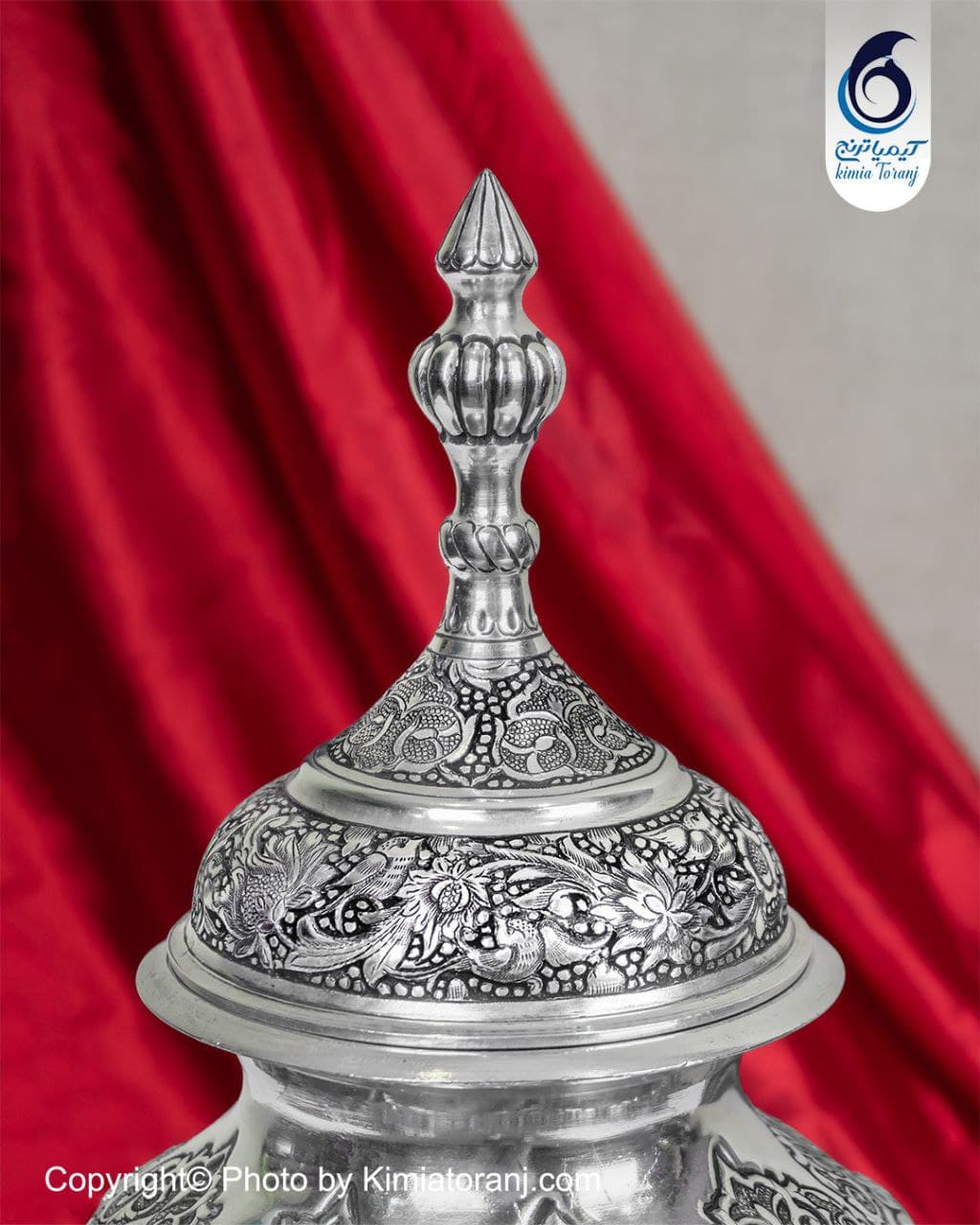گز خوری قلم زنی تک پایه دو رنگ گل و مرغ و اسلیمی - 3