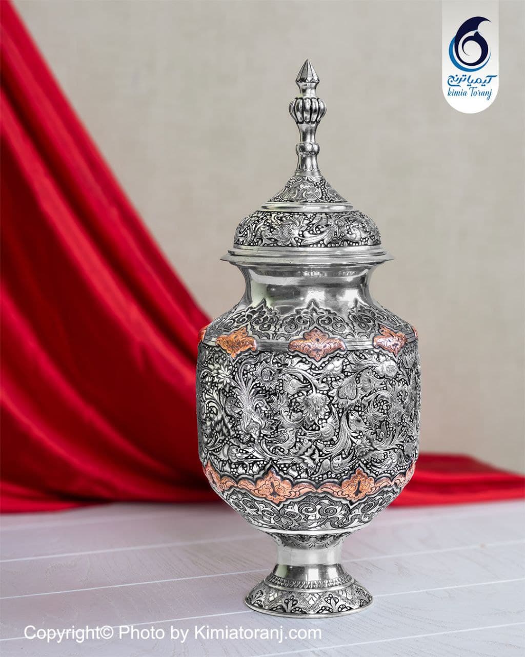 گز خوری قلم زنی تک پایه دو رنگ گل و مرغ و اسلیمی