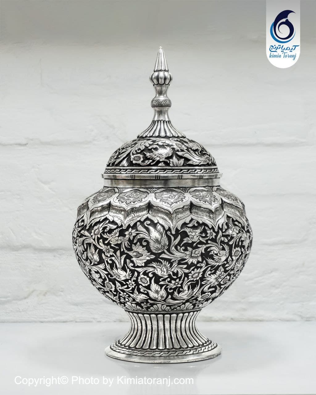 شکلات خوری قلم زنی تک پایه گل و مرغ