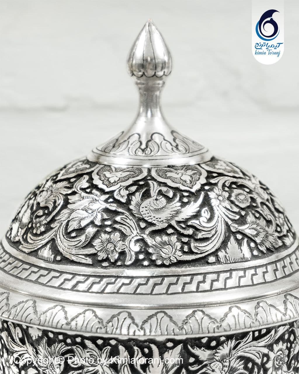 شکلات خوری قلم زنی تک پایه گل و مرغ - 3