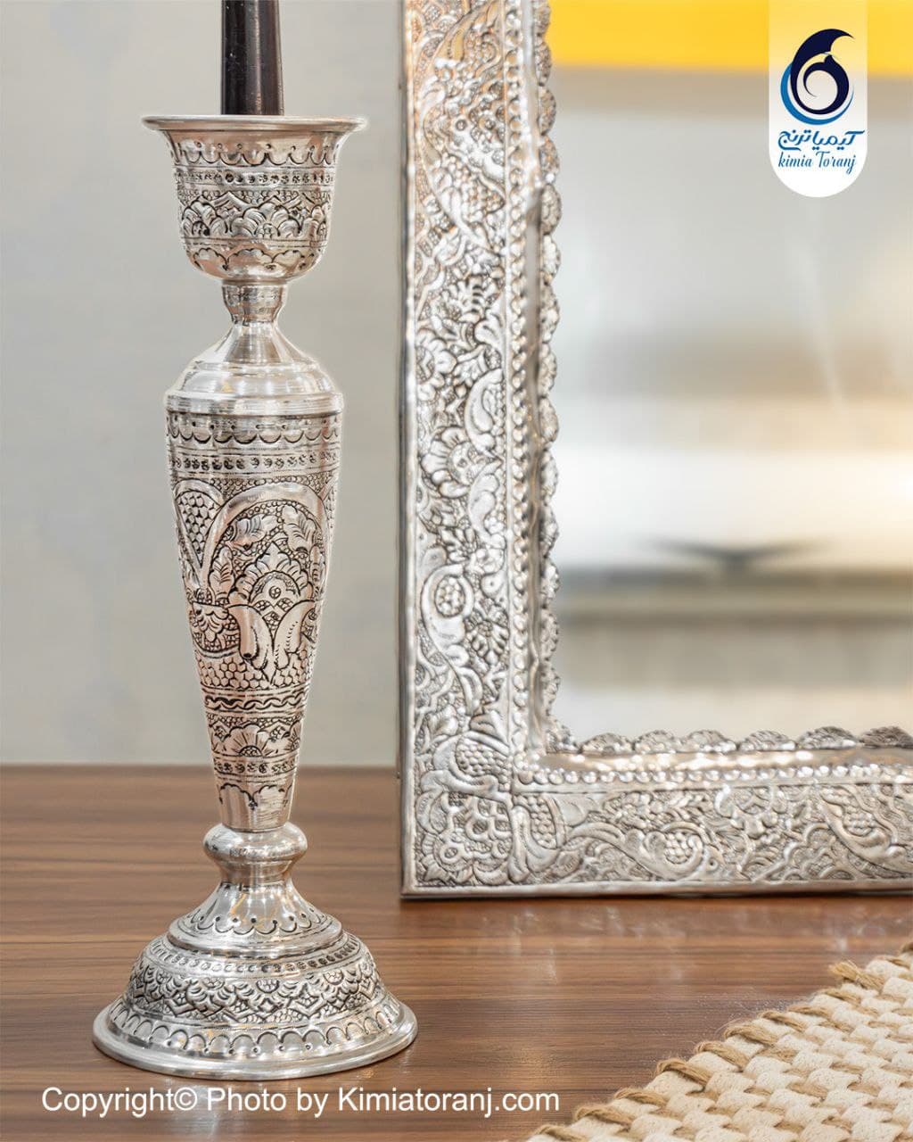 آینه شمعدان چهارگوش 65 شبه نقره قلم اسلیمی - 2
