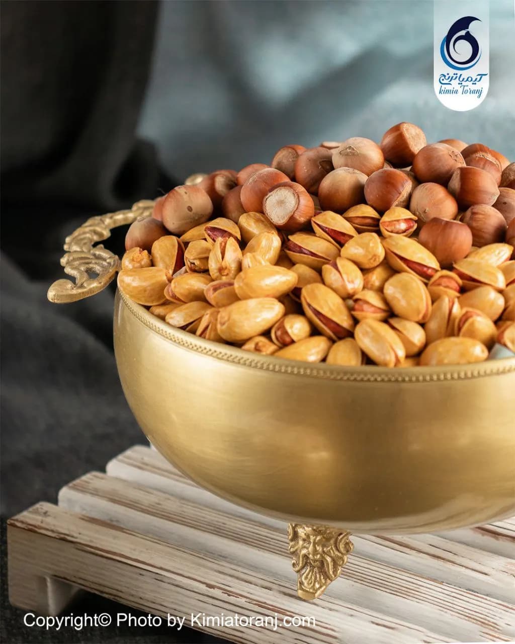 پسته خوری سه پایه دسته دار برنجی - 2