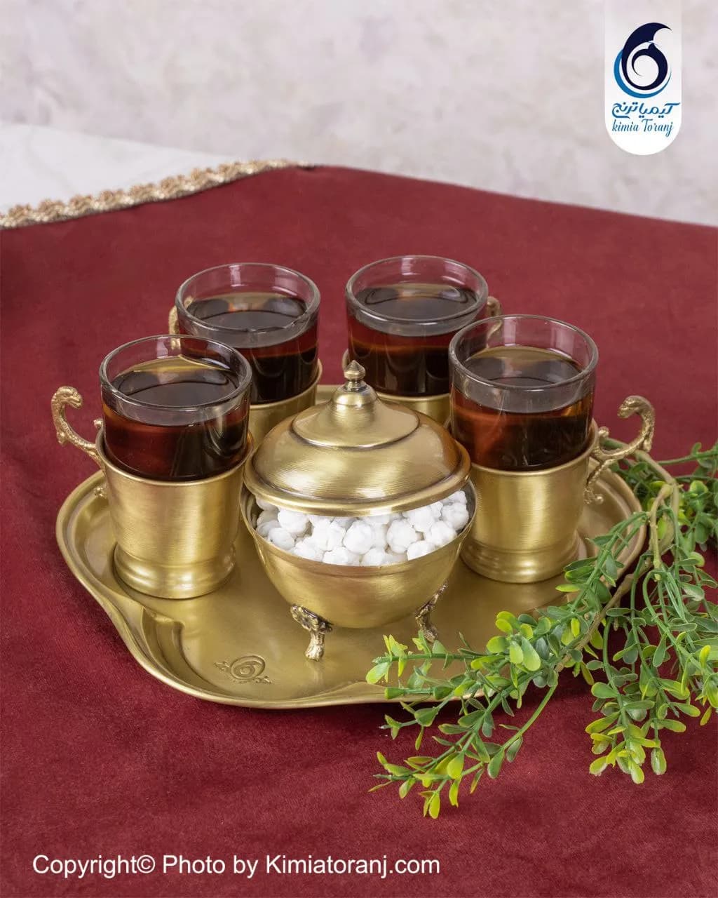 ست چایخوری ۴ نفره ساده برنجی با قندان کوچک