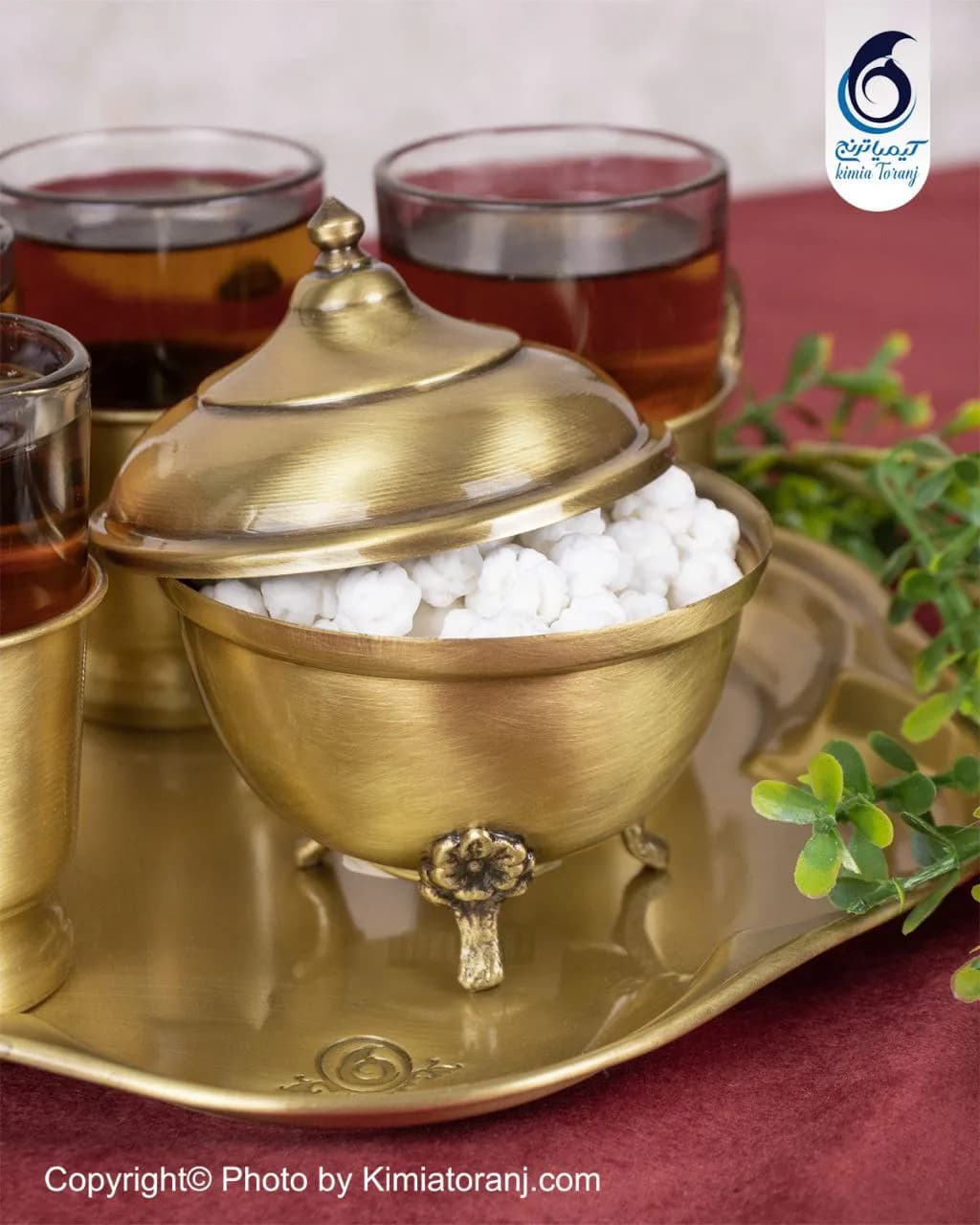 ست چایخوری ۴ نفره ساده برنجی با قندان کوچک - 3