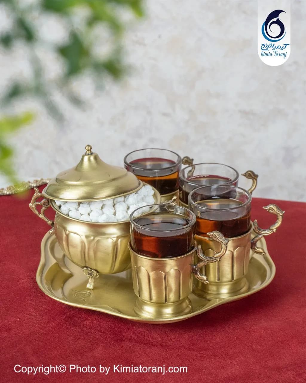 ست چایخوری ۴ نفره خطی برنجی