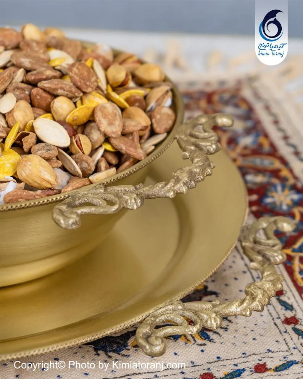 ست آجیل خوری ساده بدون پایه دسته دار برنجی - 2
