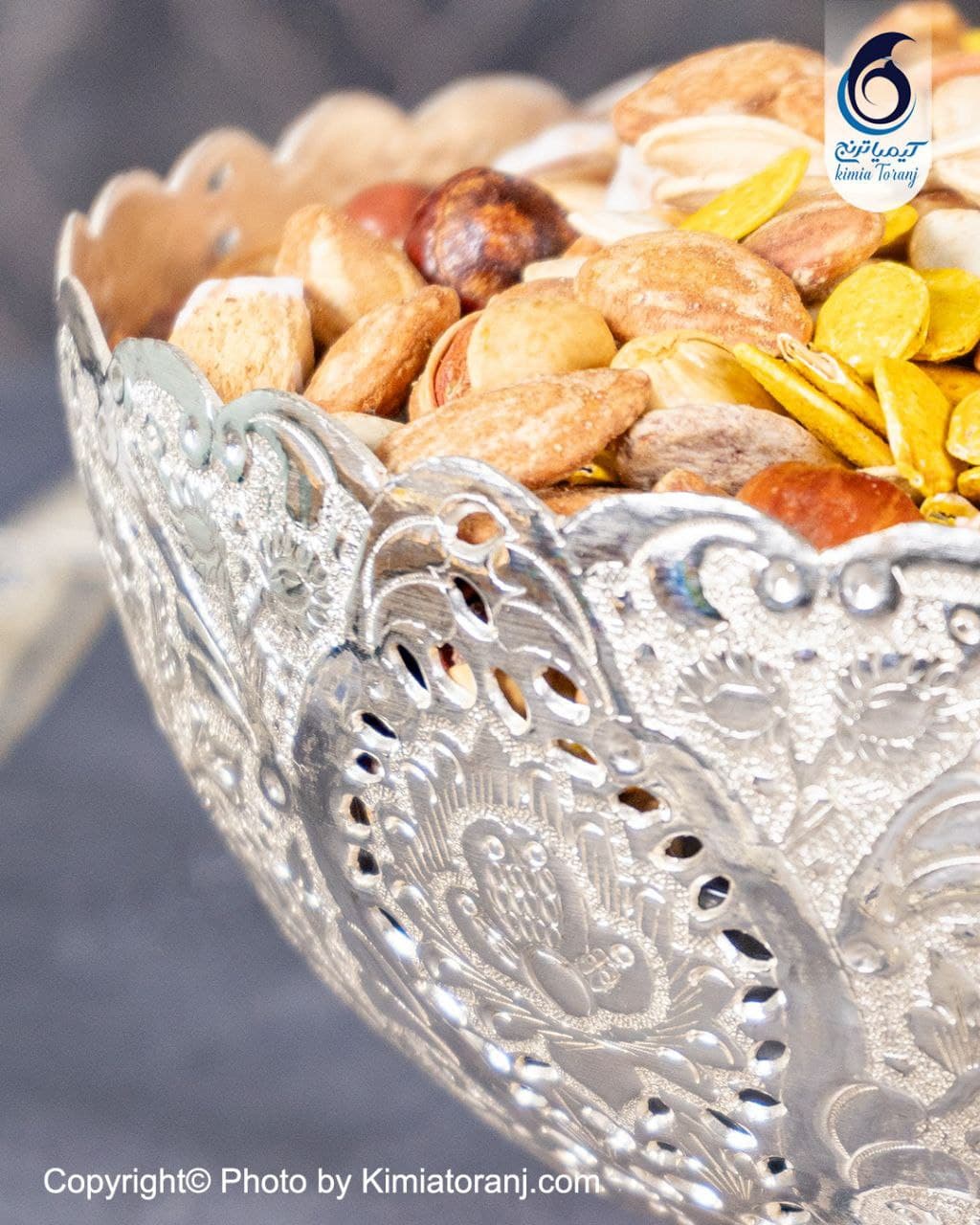 آجیل خوری شبه نقره سه پایه سفید قلم گل و مرغ - 2