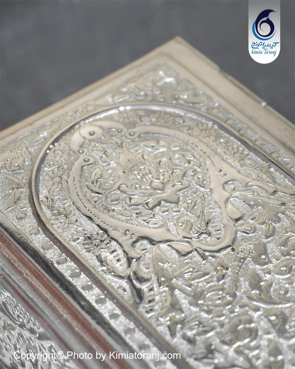 جا دستمال شبه نقره سفید قلم گل و مرغ - 2