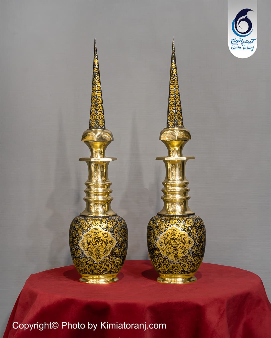 تنگ شاخ دار زرینه برنجی سایز ۶ با نقاشی زرینه تشعیر
