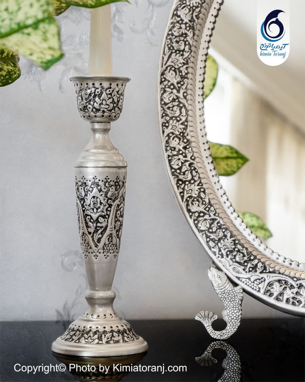 آینه شمعدان عروس بیضی تاجدار مناسب جهیزیه و سفره عقد