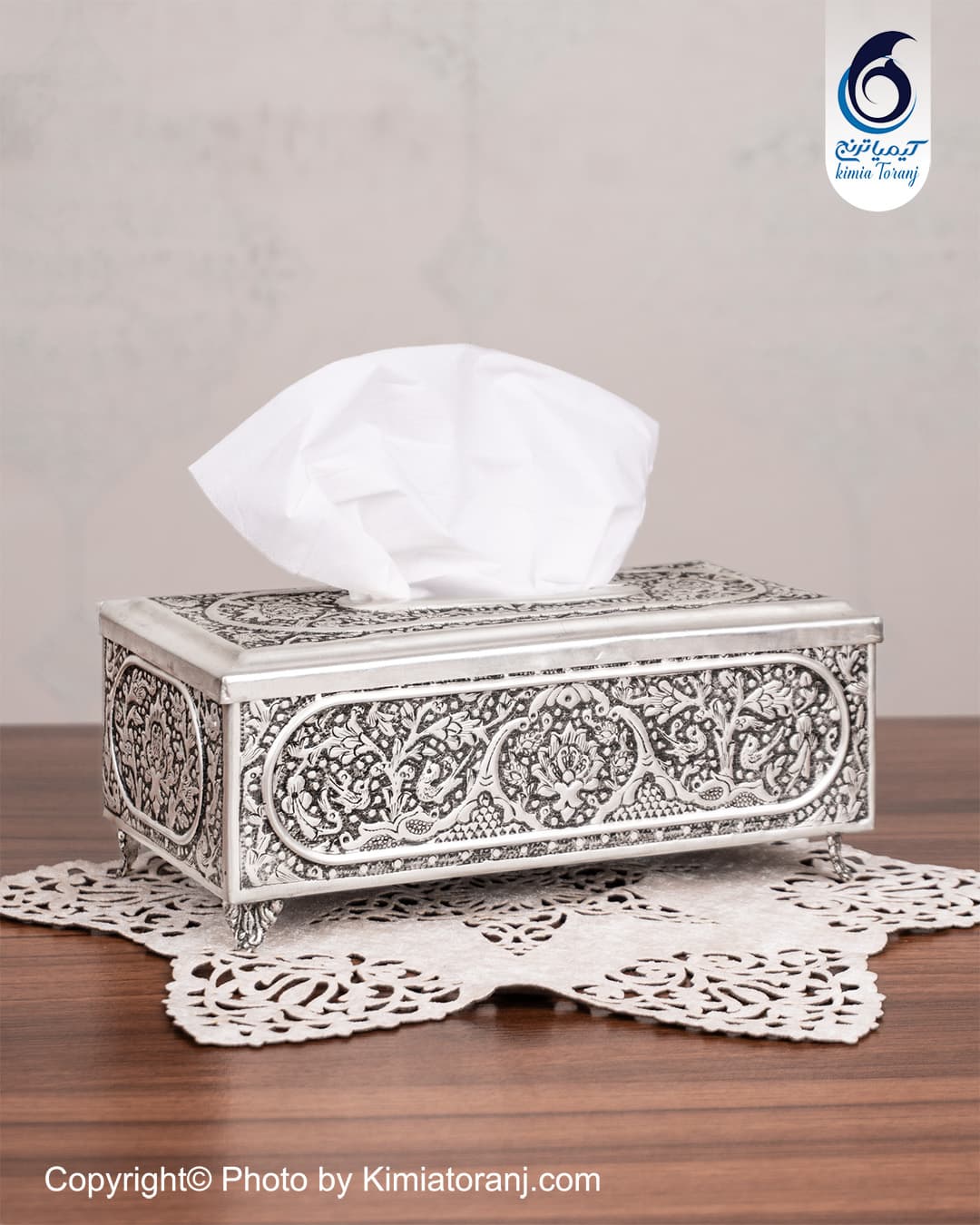 جادستمال پتینه شبه نقره قلم گل و مرغ