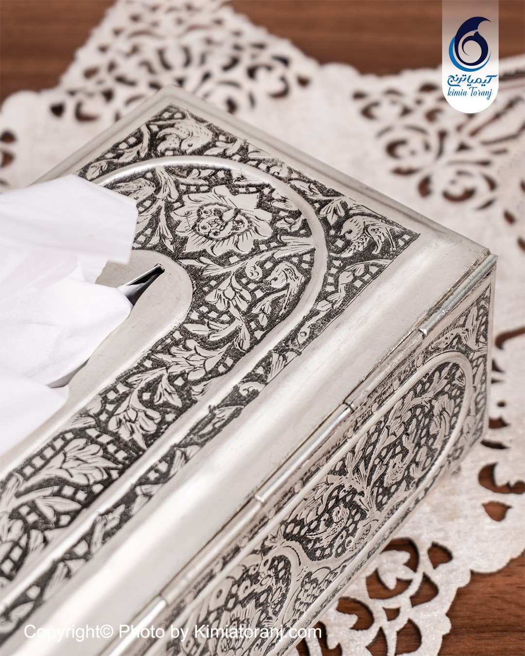 جادستمال پتینه شبه نقره قلم گل و مرغ - 2
