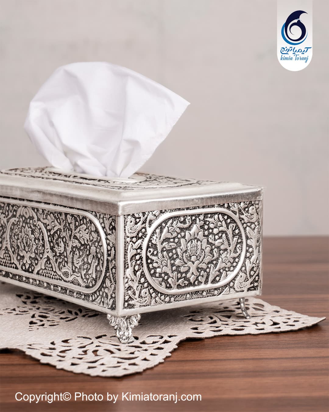 جادستمال پتینه شبه نقره قلم گل و مرغ - 3