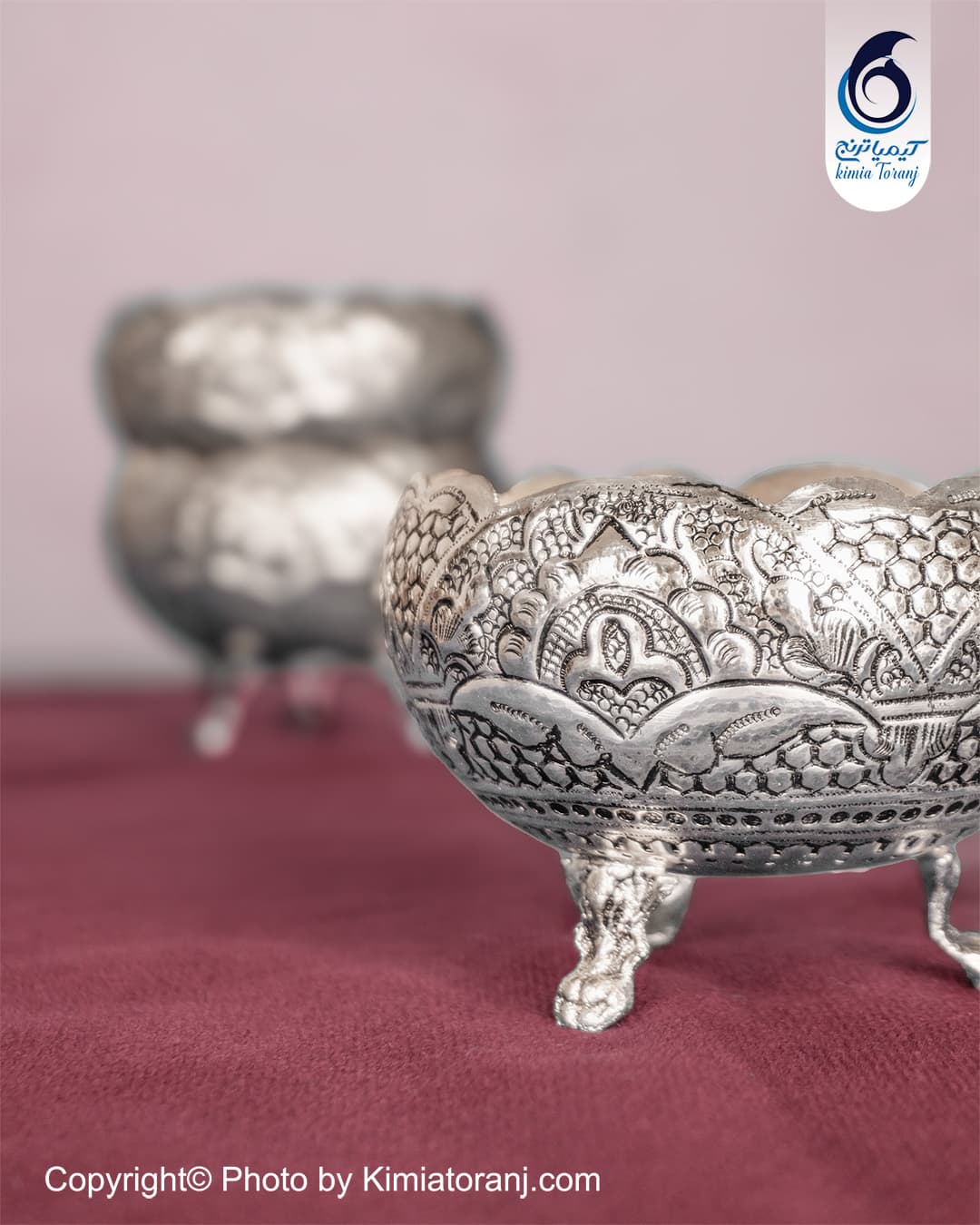 سرویس پسته خوری سه پایه شبه نقره قلم اسلیمی - 3