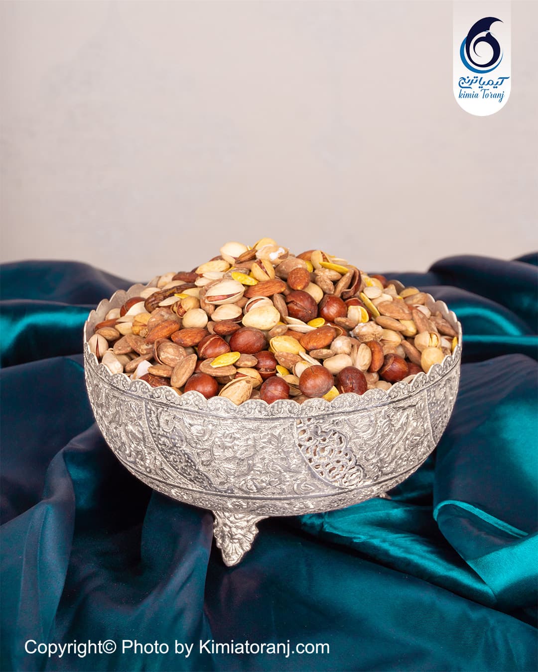پسته خوری شبه نقره سفید قلم گل و مرغ
