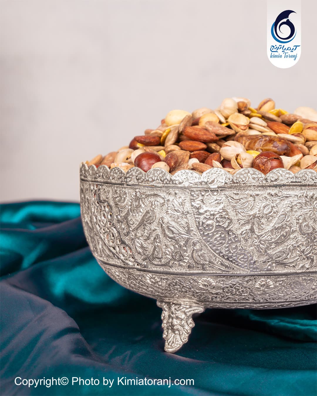 پسته خوری شبه نقره قلم گل و مرغ - 2