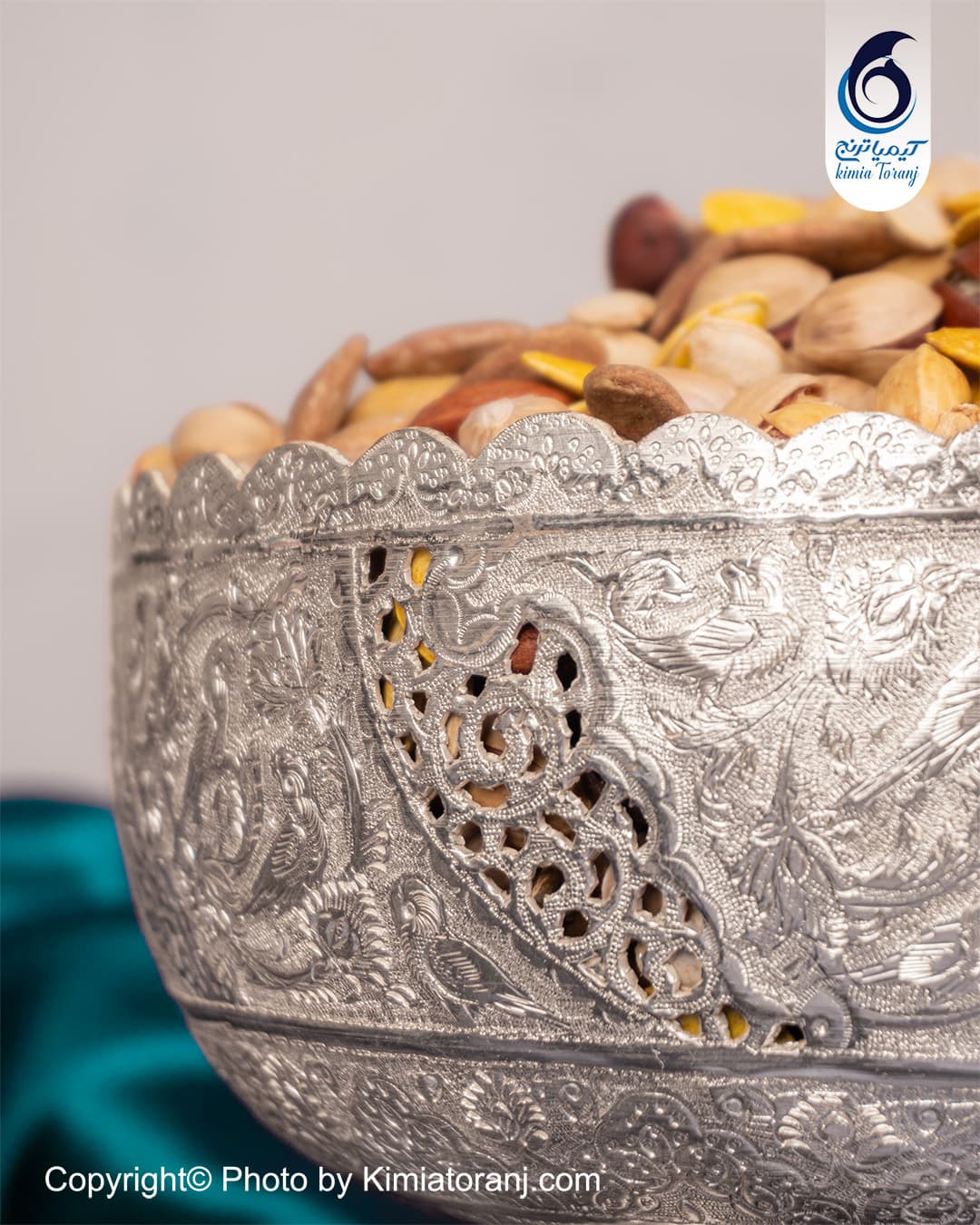 پسته خوری شبه نقره سفید قلم گل و مرغ - 3