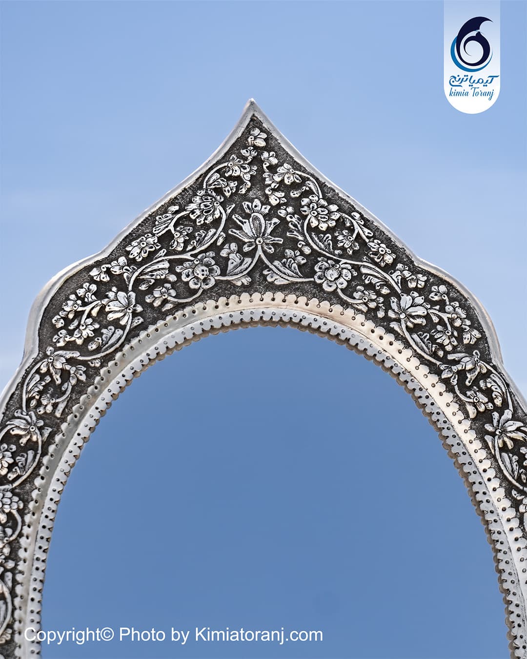 آینه شمعدان بیضی تاجدار 60 شبه نقره گل برجسته - 3