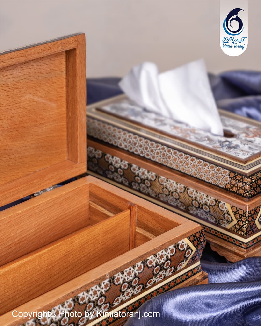 ست جعبه دستمال و جاقاشقی مینیاتور کرم - 3