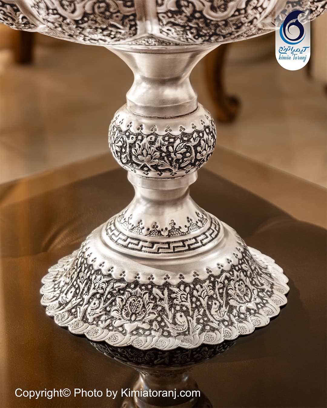 میوه خوری تک پایه بزرگ شبه نقره قلم گل و مرغ - 3