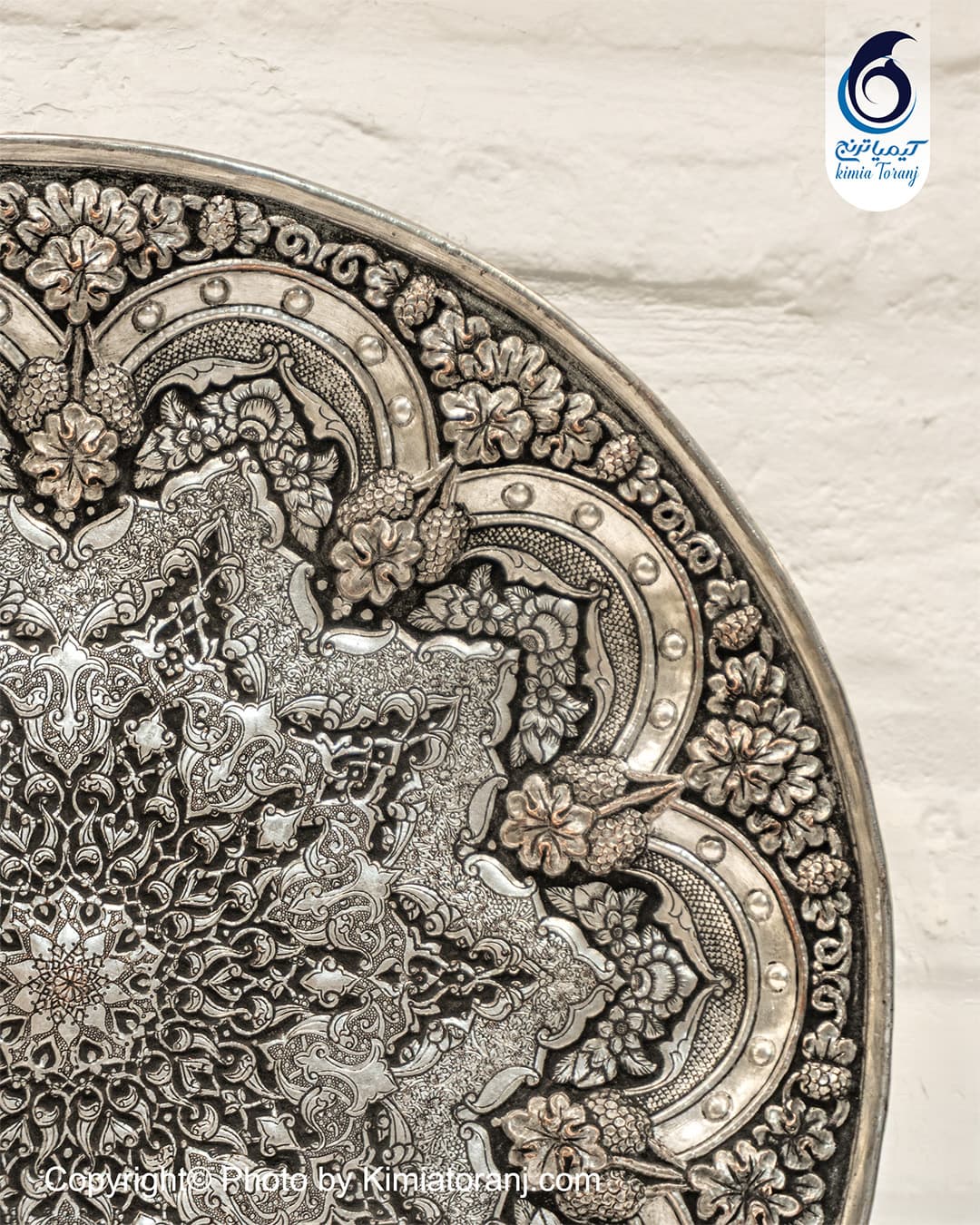 سینی دیوارکوب 10 قل قلم زنی گل برجسته و اسلیمی - 2