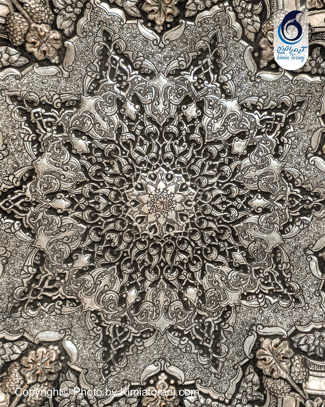 سینی دیوارکوب 10 قل قلم زنی گل برجسته و اسلیمی - 3