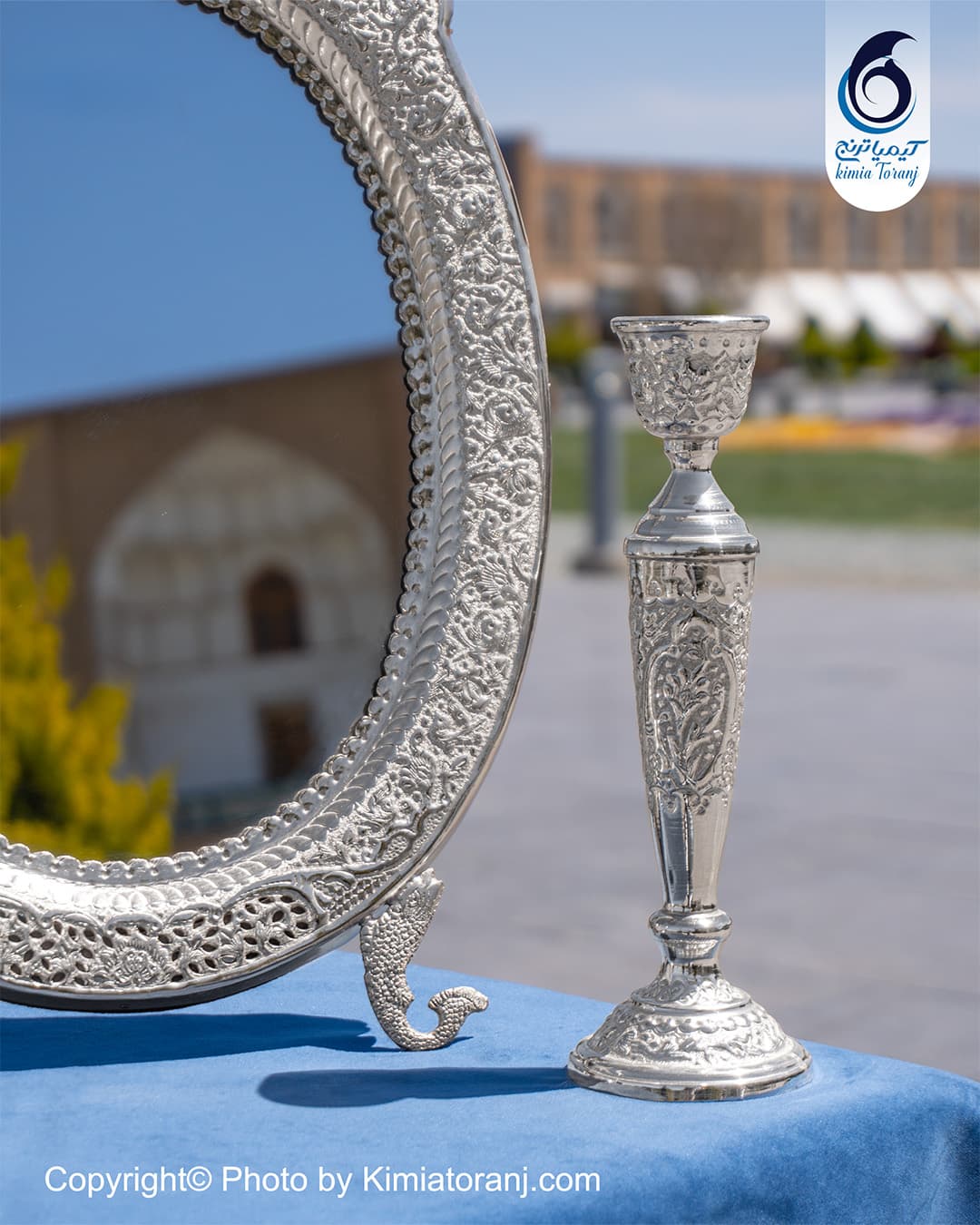 آینه شمعدان بیضی تاجدار 50 شبه نقره مناسب جهیزیه و دکوراسیون کلاسیک