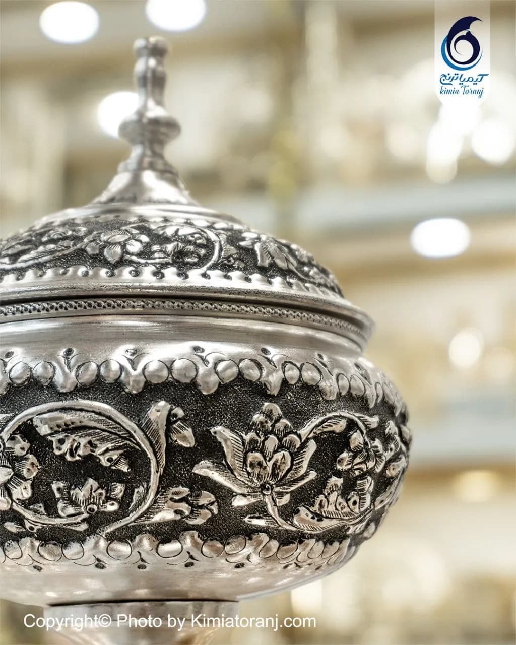 شکلات خوری شبه نقره تک پایه قلم گل برجسته - 2