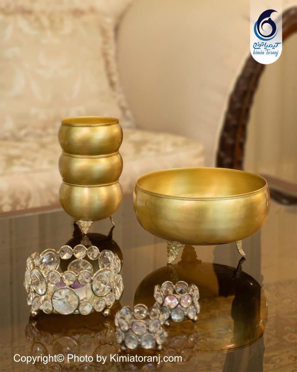 ست پسته خوری سه پایه ساده برنجی
