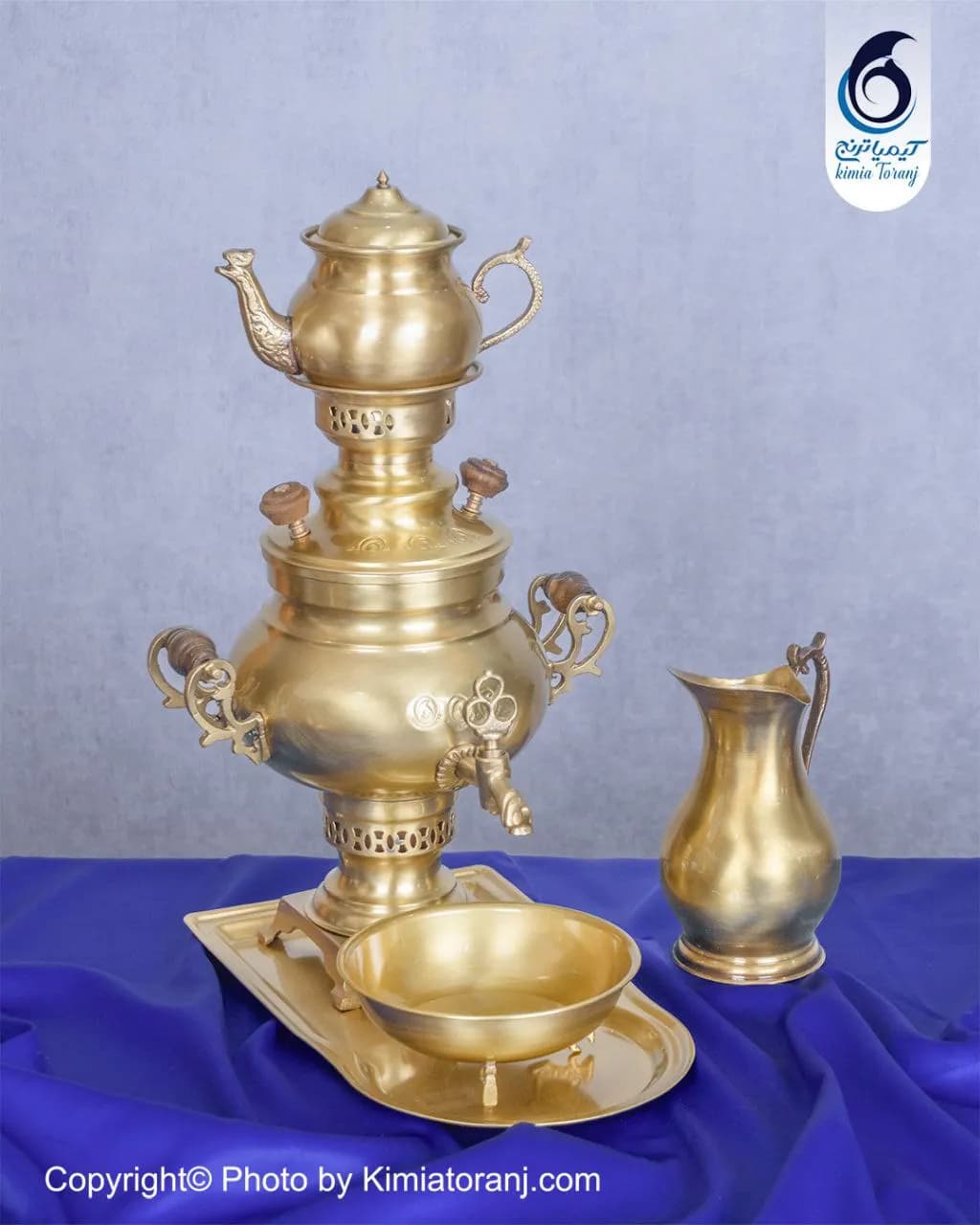سرویس سماور زغالی 2 لیتری عدسی ساده برنجی ضخیم