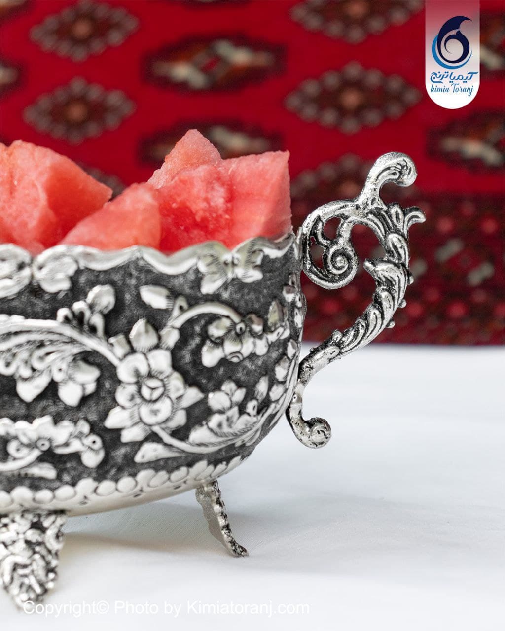 آجیل خوری شبه نقره دسته دار بیضی قلم گل برجسته - 2