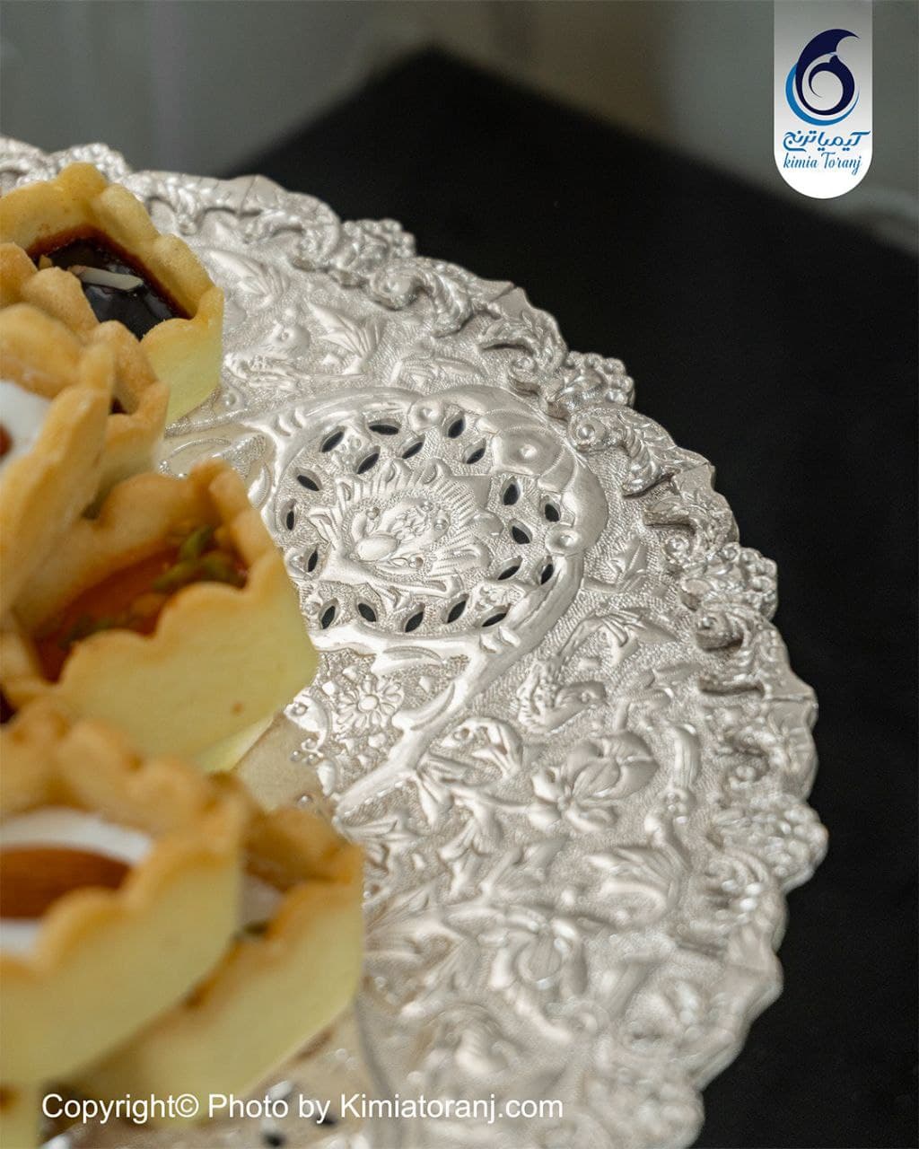 شیرینی خوری شبه نقره تک پایه قلم گل و مرغ - 3