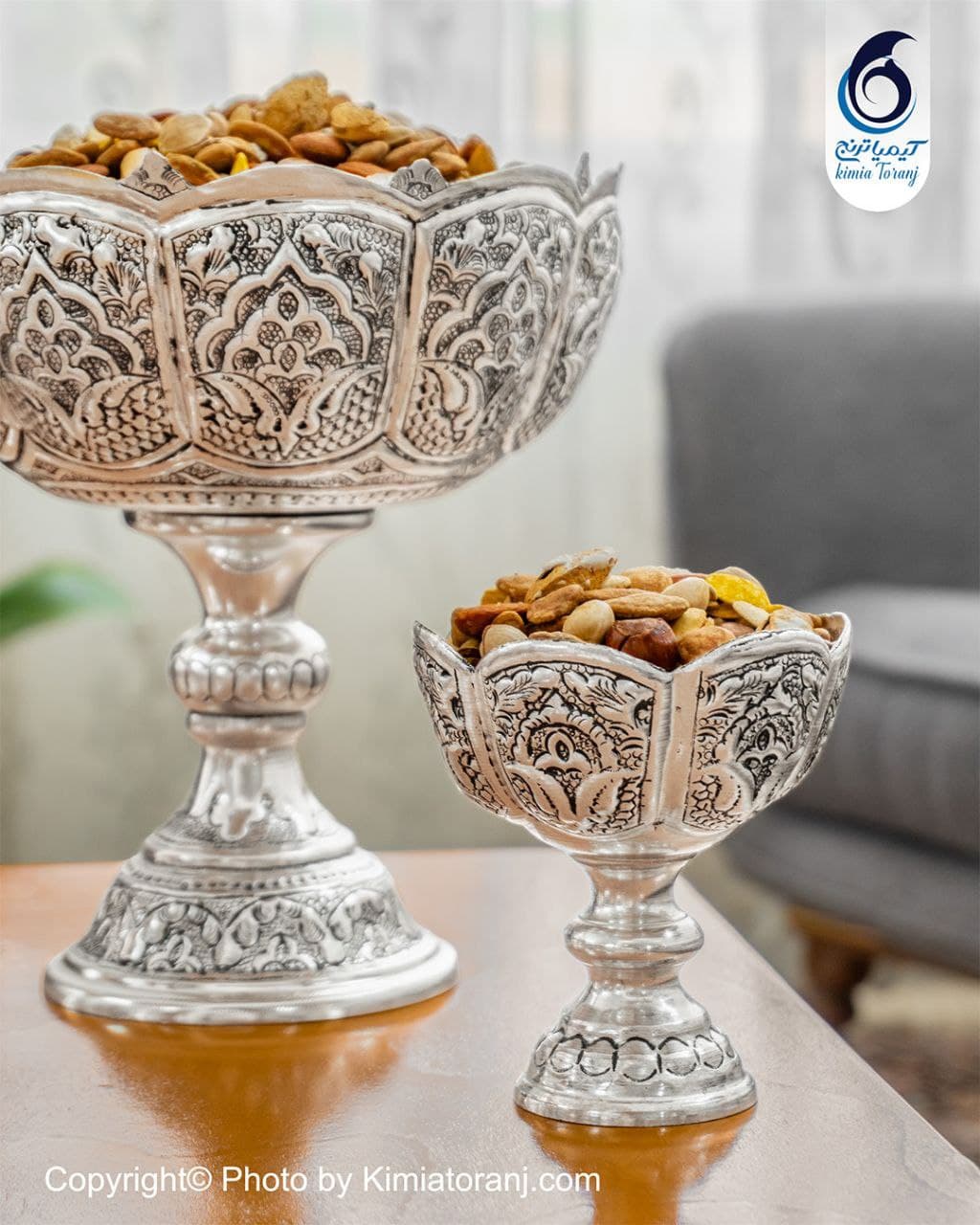 ست آجیل خوری شبه نقره تک‌پایه قلم اسلیمی - 2