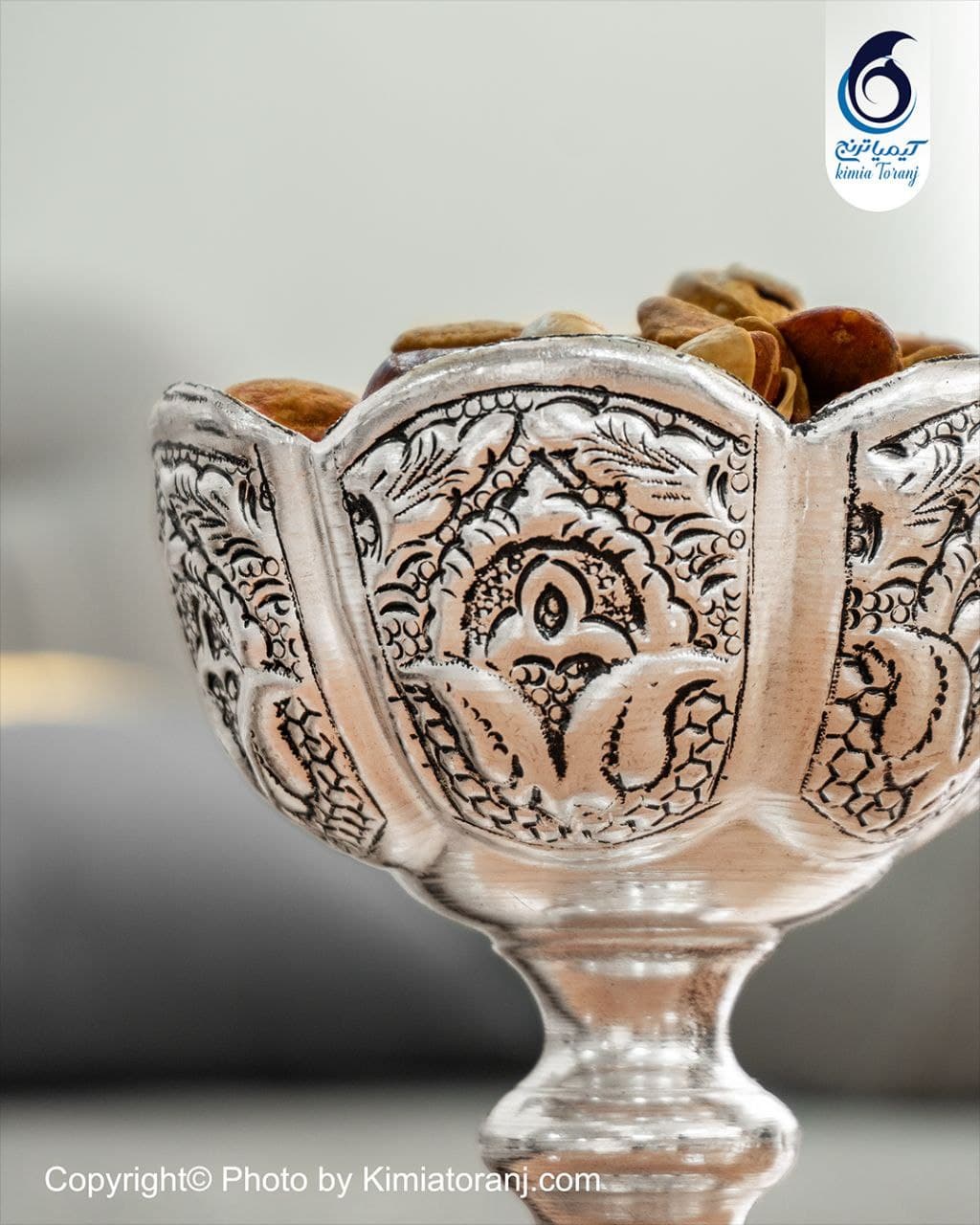 کاسه آجیل خوری شبه نقره تک پایه کوچک قلم اسلیمی - 2