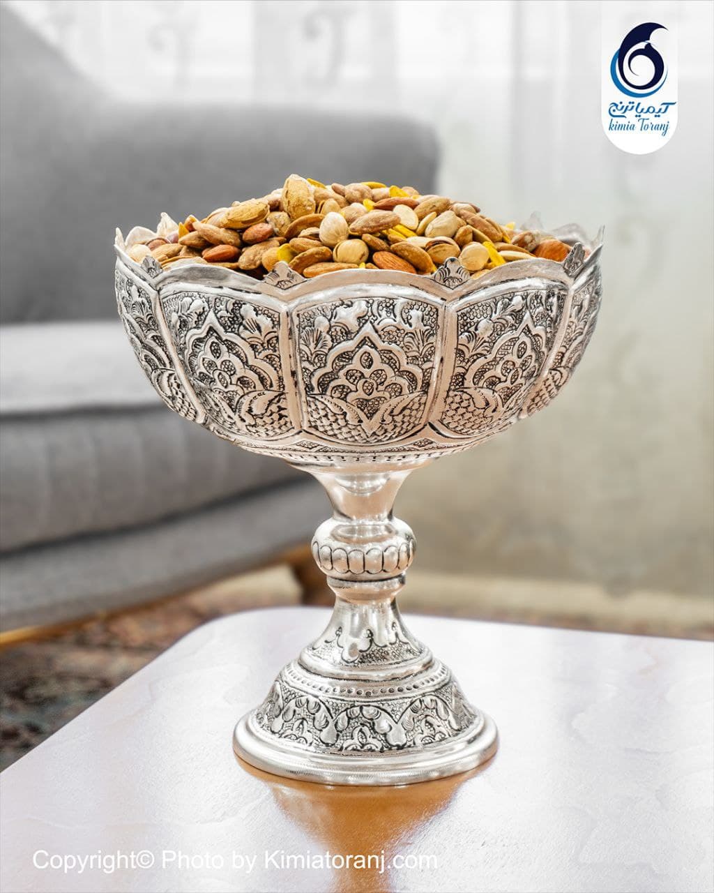 کاسه آجیل خوری شبه نقره سایز 2 تک پایه قلم اسلیمی