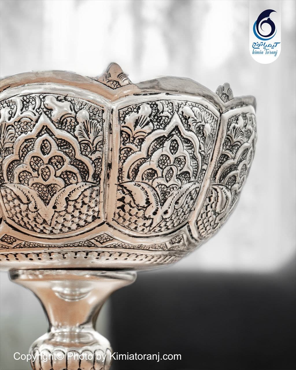 کاسه آجیل خوری شبه نقره سایز 2 تک پایه قلم اسلیمی - 2