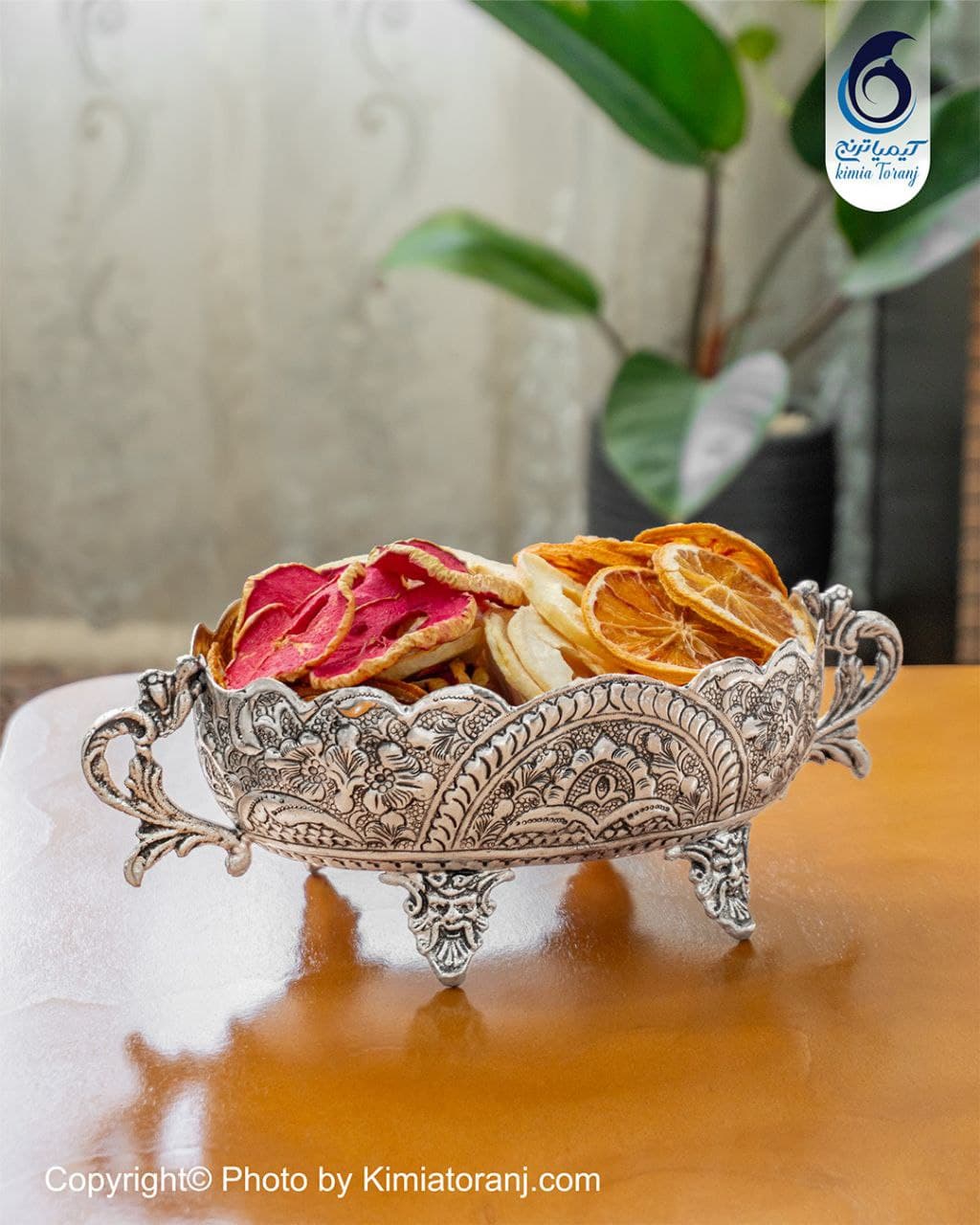آجیل خوری بیضی شبه نقره دسته دار قلم اسلیمی