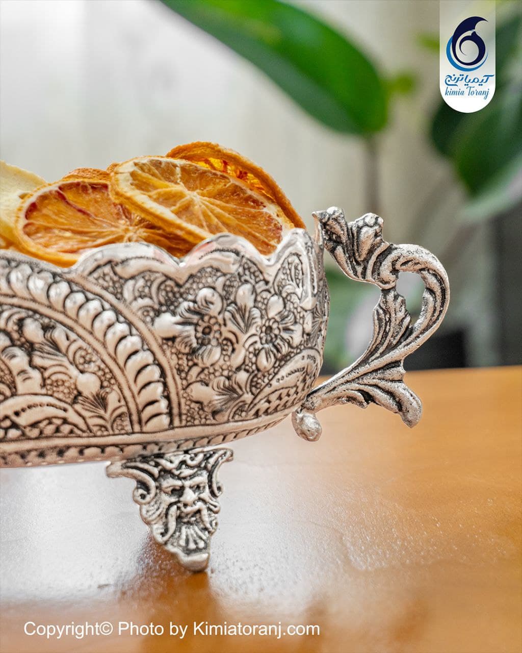 آجیل خوری بیضی شبه نقره دسته دار قلم اسلیمی - 2