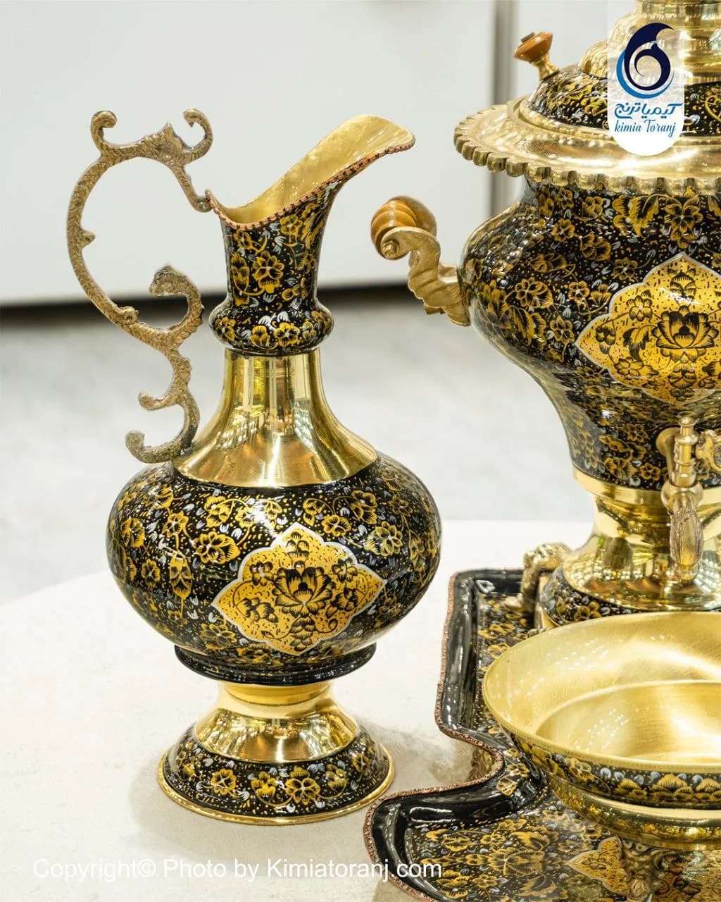 سرویس سماور زرینه 6 لیتر دست ساز عدسی لبه دالبر برنجی - 2