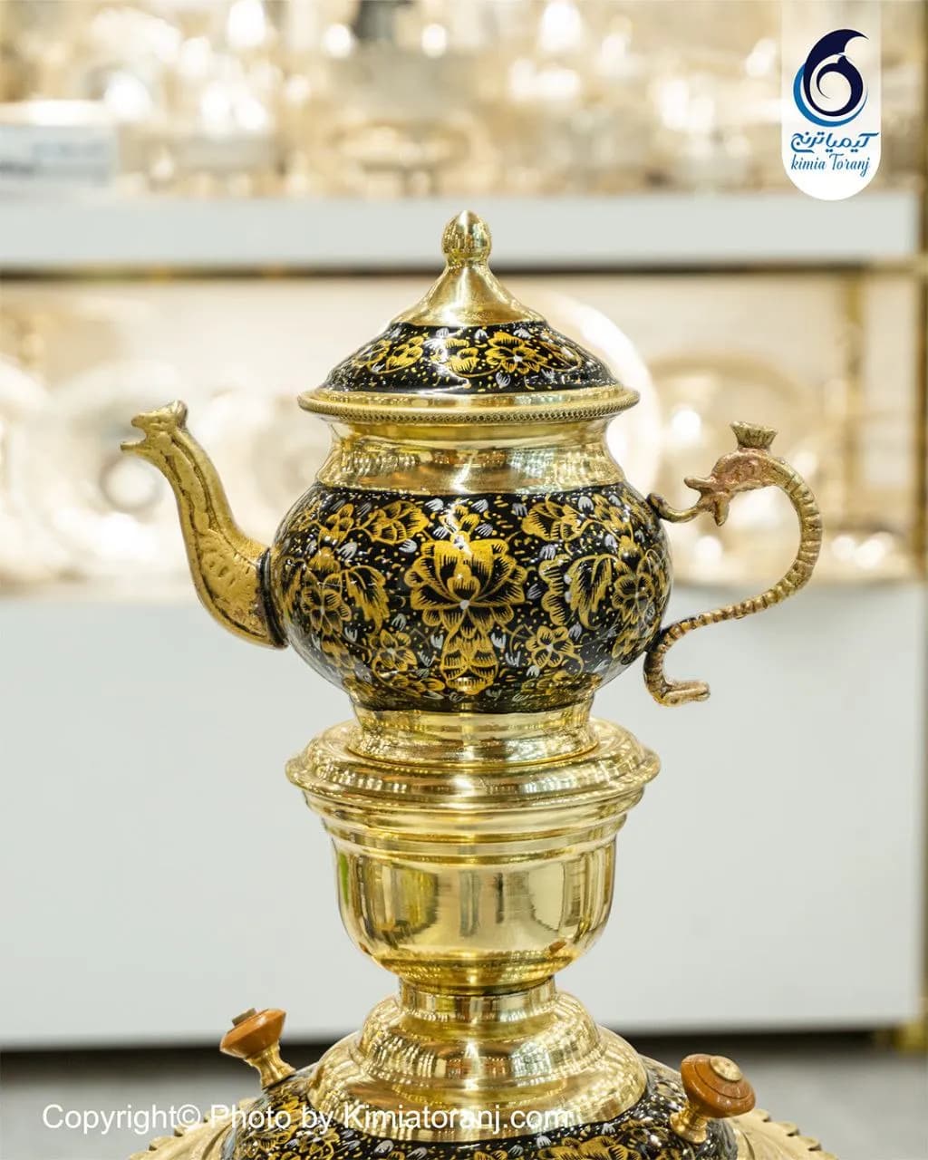 سرویس سماور زرینه 6 لیتر دست ساز عدسی لبه دالبر برنجی - 3
