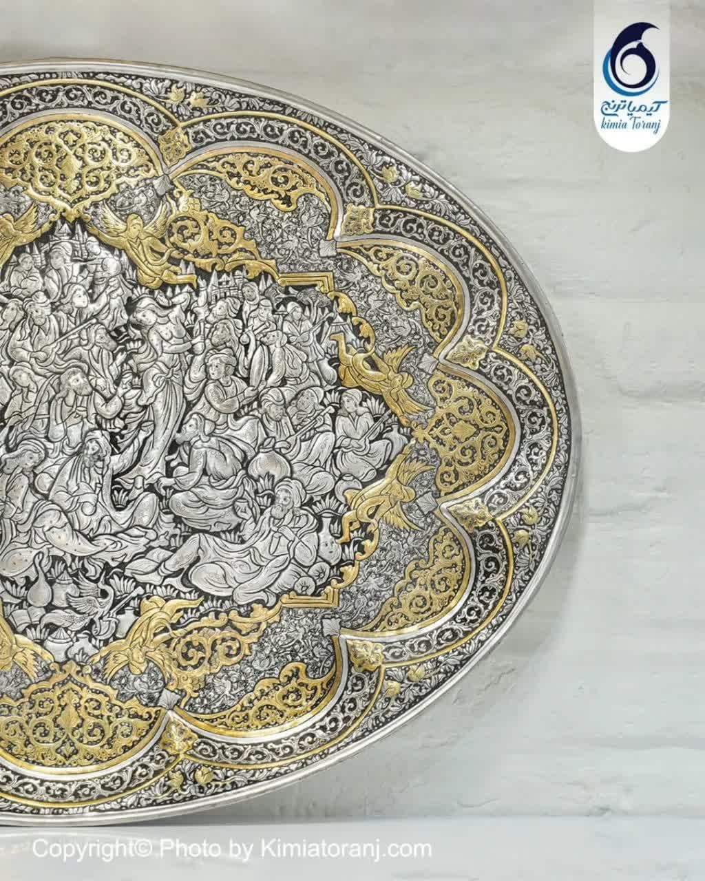 سینی دیوارکوب قلم زنی دست اسلیمی و صورت - 3