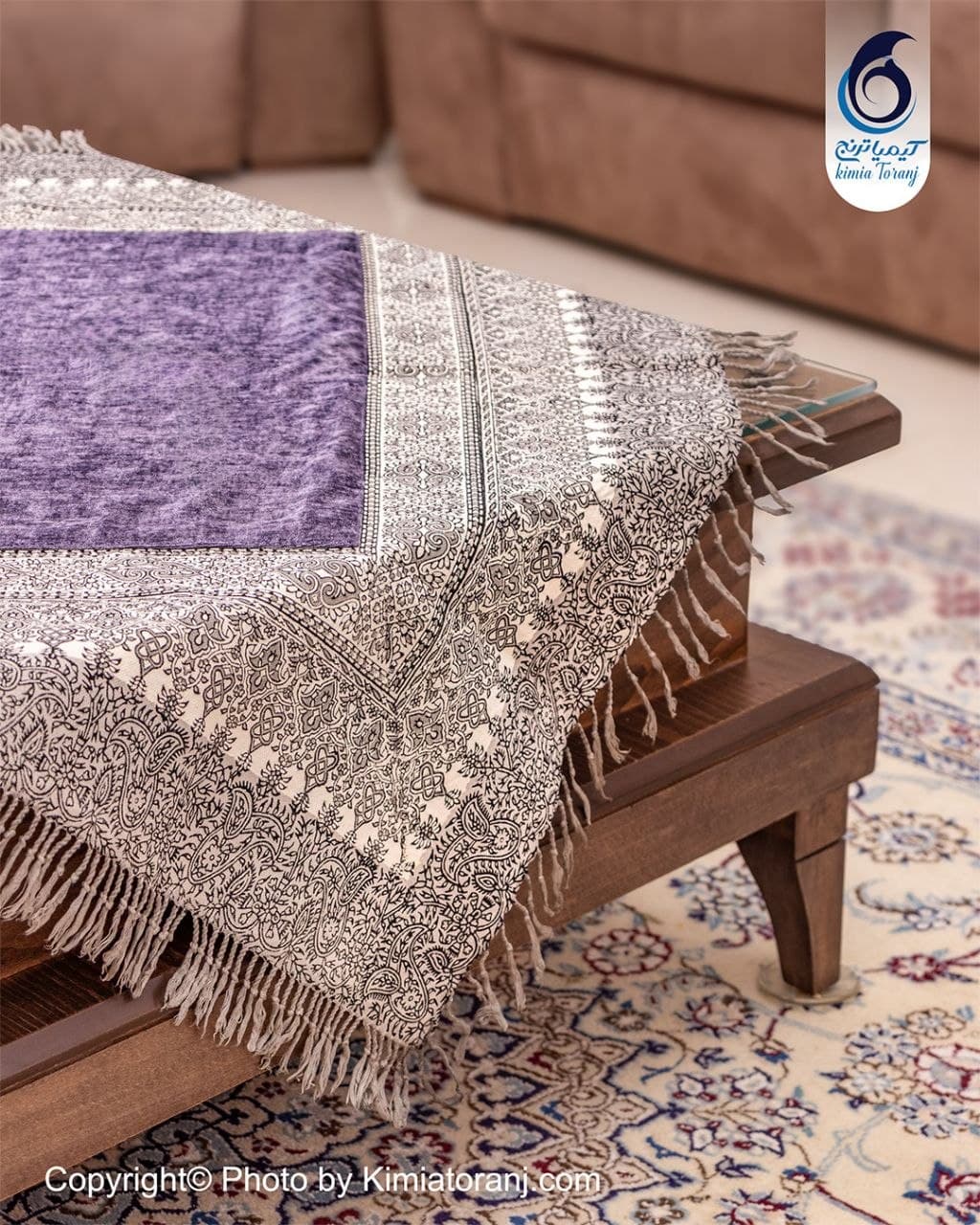 پارچه مخمل قلم کار یاسی  حاشیه سنتی - 2