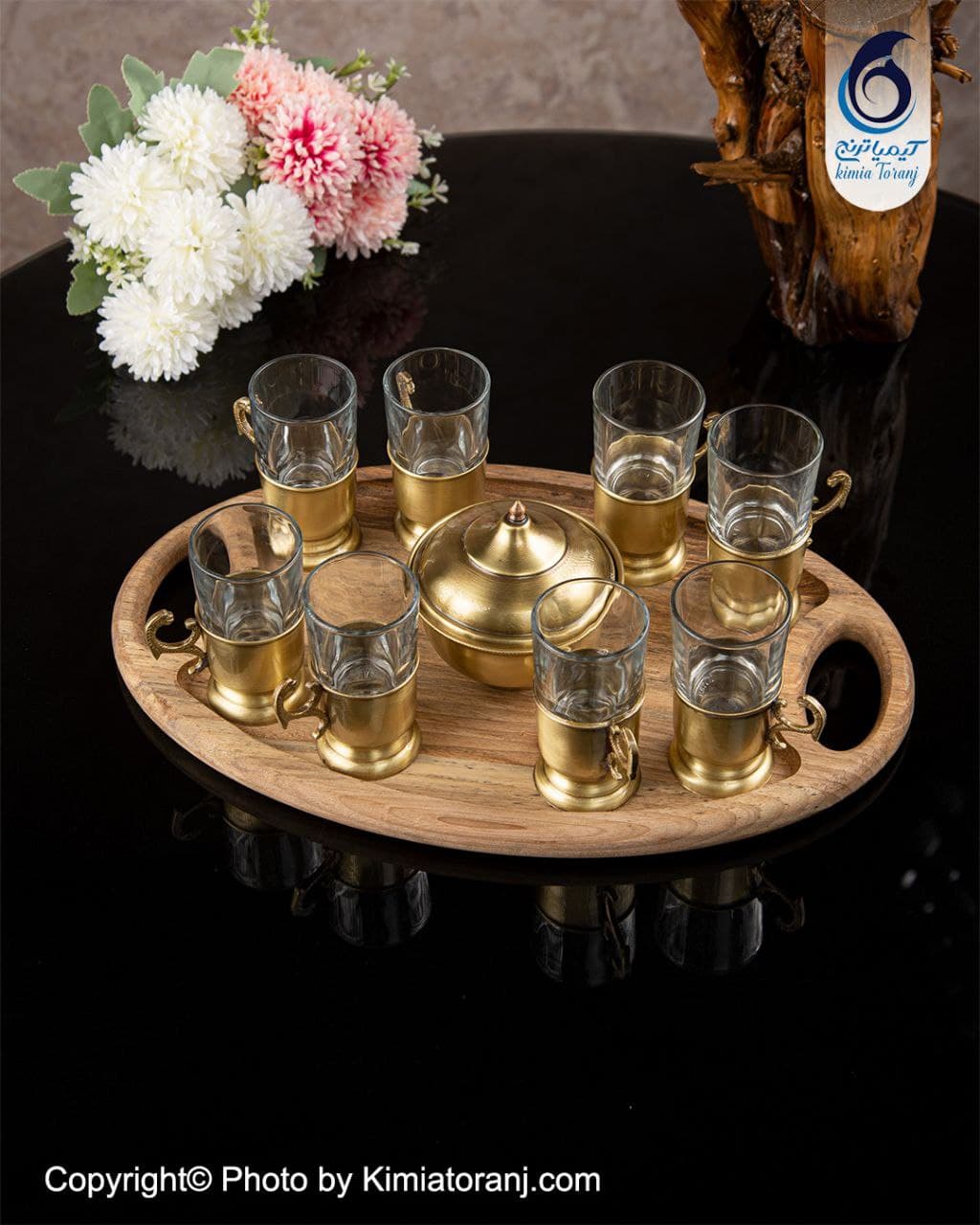ست چایخوری 8 نفره چوبی و  برنجی ساده - 4