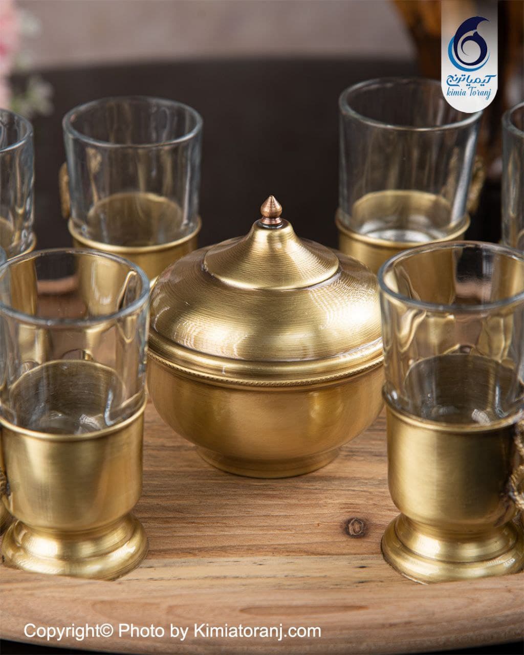 ست چایخوری 8 نفره چوبی و  برنجی ساده - 2