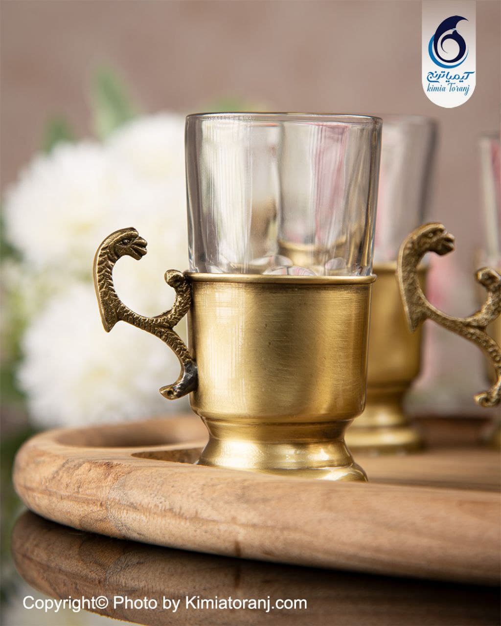 ست چایخوری 8 نفره چوبی و  برنجی ساده - 3