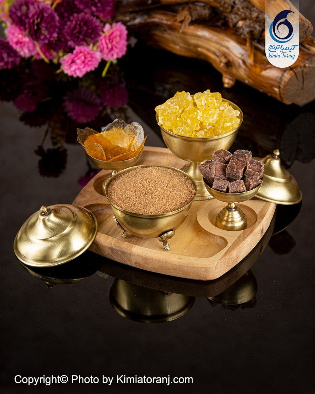 ست قندان چوبی و  برنجی ساده - 4