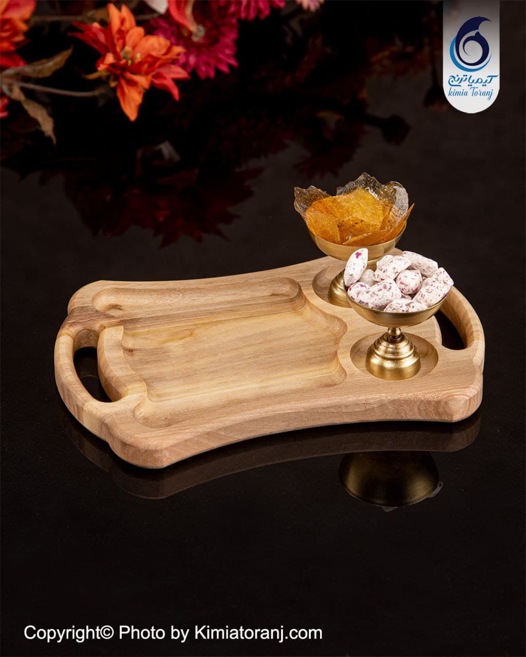 ست چایخوری 3 نفره چوبی و  برنجی ساده - 2